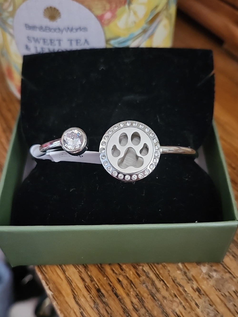 Anavia Paw Print Silver Bangle Bracelet with Crystal Accent